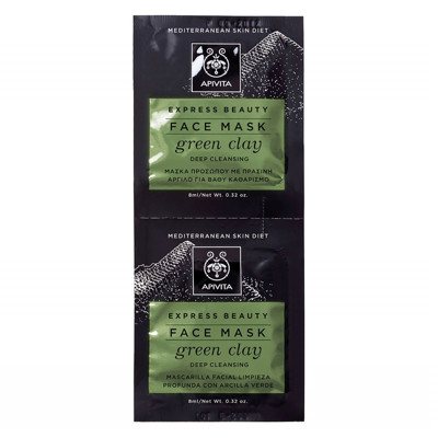 APIVITA EXPRESS BEAUTY, veido kaukė su žaliuoju moliu, valomoji, 2 vnt., 8 ml