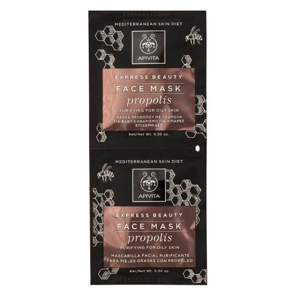 APIVITA kaukė veido, riebiai odai, su propoliu EXPRESS BEAUTY, 2 x 8 ml