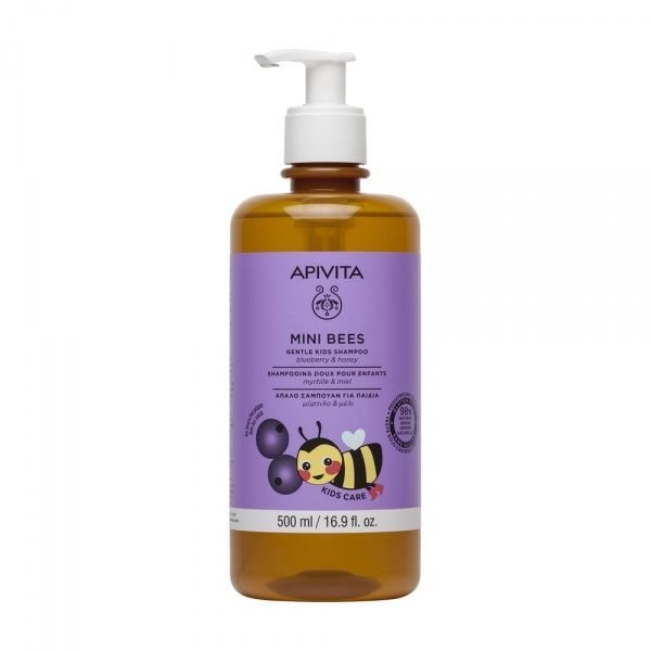 APIVITA šampūnas vaikams MINI BEES BLUEBERRY & HONEY, 500 ml