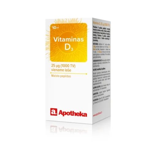 APOTHEKA VITAMINAS D3 25µg (1000 IU) lašai, 10 ml