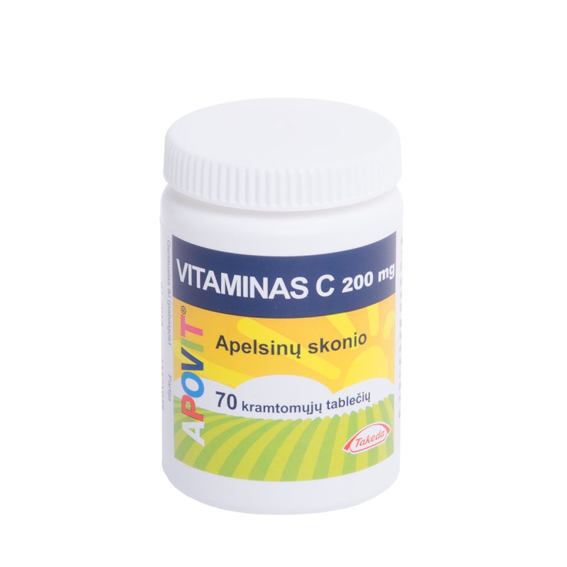 APOVIT VITAMINAS C 200 MG KRAMTOMOSIOS APELSINŲ SKONIO TABLETĖS, N70