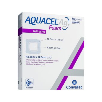 AQUACEL AG FOAM lipnus silikoninis tvarstis CONVATEC, 10 vnt., 12.5 x 12.5 cm