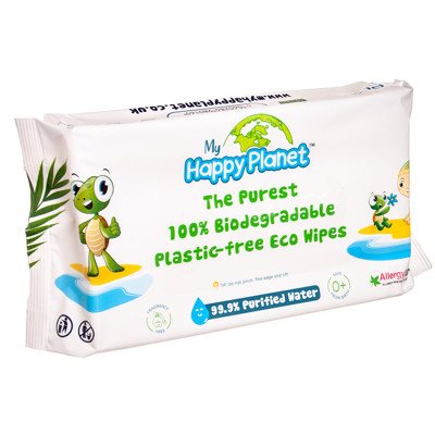 AQUAINT HAPPY PLANET, biologiškai suyrančios drėgnos servetėlės, 60 vnt