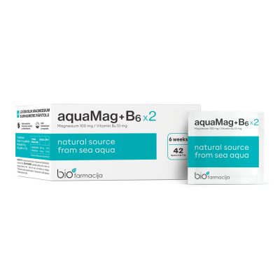 aquaMag+B6 x2 Magnesium 100 mg / Vitamin B6 10 mg milteliai pakeliuose N42