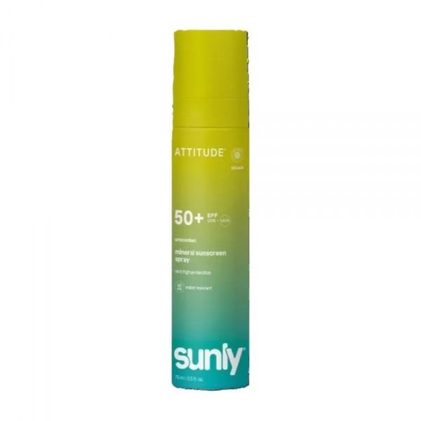 ATTITUDE apsauginis veido ir kūno purškiklis SUNLY, SPF50+, bekvapis, 75 ml