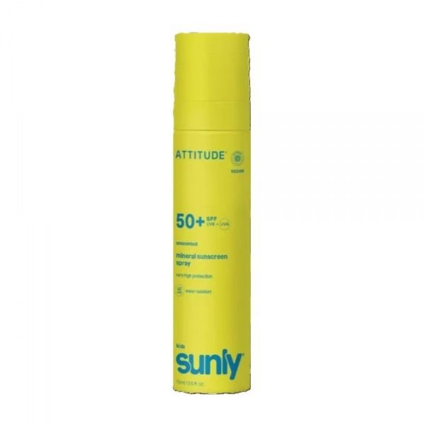 ATTITUDE apsauginis veido ir kūno purškiklis vaikams SUNLY, SPF50+, bekvapis, 75 ml