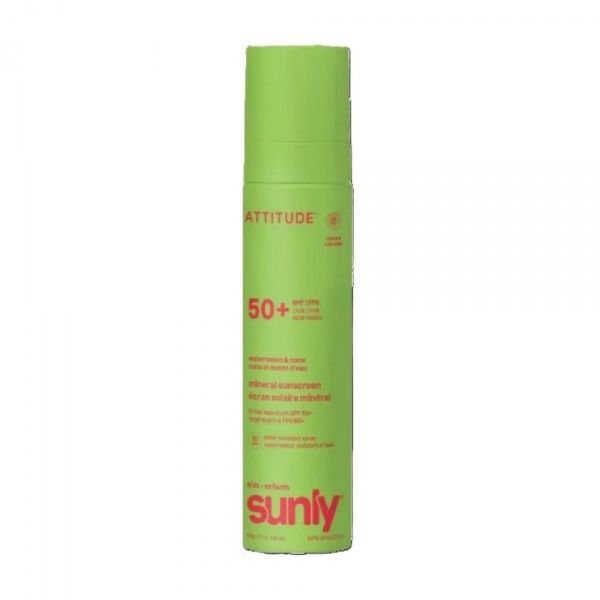 ATTITUDE apsauginis veido ir kūno purškiklis vaikams SUNLY WATERMELON & COCO, SPF50+, bekvapis, 75 ml
