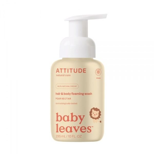 ATTITUDE plaukų ir kūno prausimosi putos kūdikiams BABY LEAVES, 295 ml