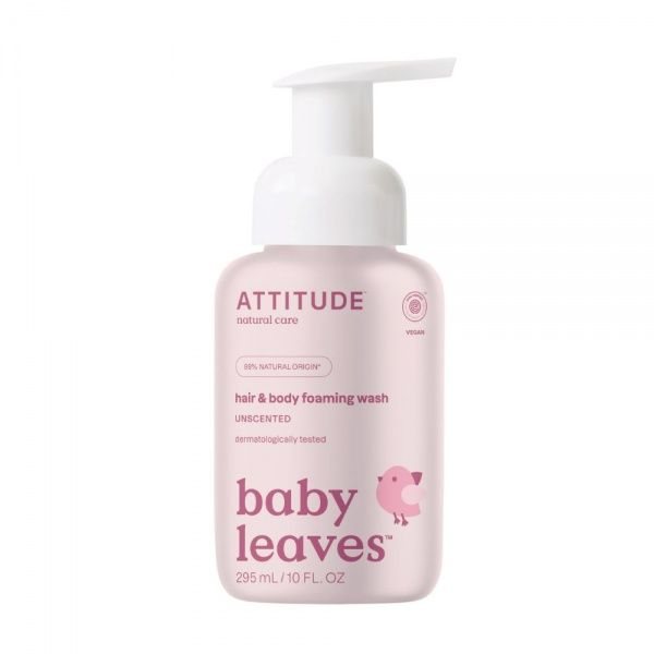 ATTITUDE plaukų ir kūno prausimosi putos kūdikiams BABY LEAVES, bekvapės, 295 ml