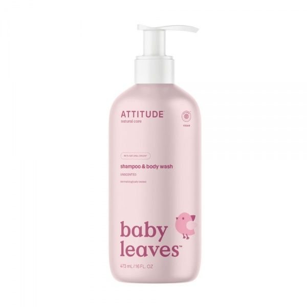 ATTITUDE šampūnas ir kūno prausiklis kūdikiams BABY LEAVES, bekvapis, 473 ml