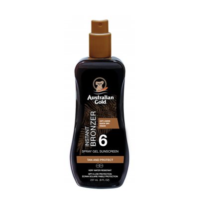 AUSTRALIAN GOLD apsauginis purškiamas pienelis nuo saulės su bronzantais SPF 6, 237 ml