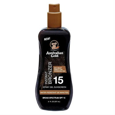 AUSTRALIAN GOLD SUN SPF15, nuo saulės purškiamas pienelis su bronzantais, 237 ml
