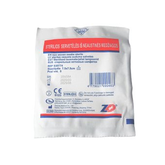 AZAS sterilios neaustinės servetėlės, 4 sluoksnių, 5 vnt., 7.5 x 7.5 cm