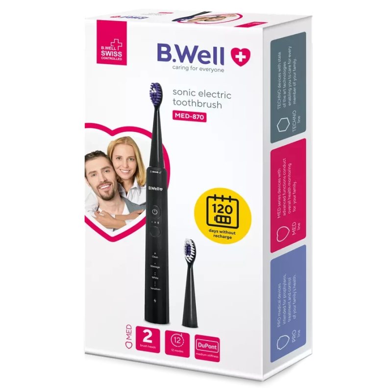 B. WELL elektrinis dantų šepetėlis MED-870, juodas, N1, Vnt