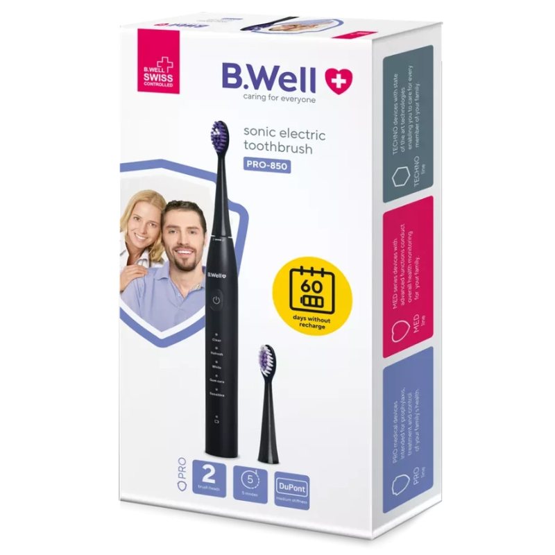 B. WELL elektrinis dantų šepetėlis PRO-850, baltas, N1, Vnt