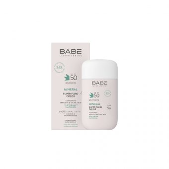 BABÉ mineralinis apsauginis veido fluidas nuo saulės su spalva MINERAL SUPER FLUID SPF50, 50 ml