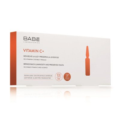 BABE VITAMINO C+, drėkinamojo, skaistinamojo koncentruoto serumo ampulės, x 10 vnt., 2 ml