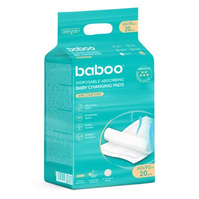 BABOO® AirComfort vienkartiniai pervystymo paklotai, 20 vnt, 60 x 90 cm