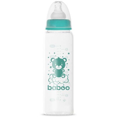 Baboo Anti-Colic Stiklinis Maitinimo Buteliukas, Siauro Kaklelio, 3+ Mėn, 240 ml