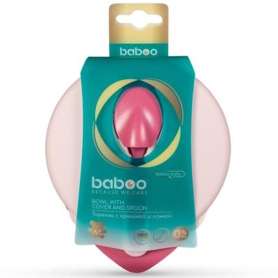 BABOO BOWL WITH LID+SPOON 6+ MONTH PINK N1 (BABYS KINGDOM)