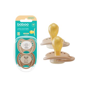 BABOO® Calmy lateksinis apvalus čiulptukas su sterilizavimo dėžute, Au Naturale, 0+ mėn, 2 vnt., 2 vnt