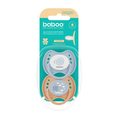 BABOO® Calmy silikoniniai simetriniai čiulptukai su sterilizavimo dėžute, Blue Haze, 6+ mėn, 2 vnt