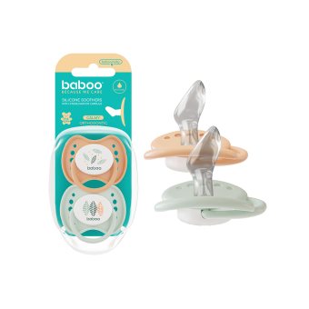 BABOO® Calmy silikoninis ortodontinis čiulptukas su sterilizavimo dėžute, Peachy Keen, 0+ mėn, 2 vnt