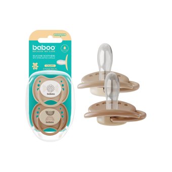 BABOO® Calmy silikoninis simetrinis čiulptukas su sterilizavimo dėžute, Au Naturale, 0+ mėn, 2 vnt