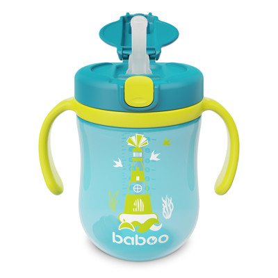 Baboo gertuvė su silikoniniu šiaudeliu, 9+ mėn, Marine, 300 ml