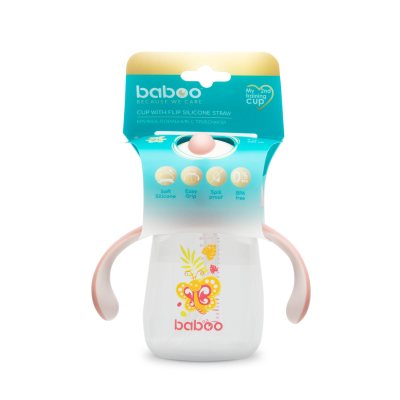 Baboo gertuvė su silikoniniu šiaudeliu Butterfly, 9+ mėn, 260 ml