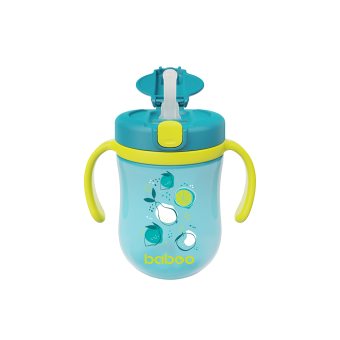 BABOO gertuvė su silikoniniu šiaudeliu ir svareliu LAGOON FIESTA, žalia spalva, nuo 9 mėn., 300 ml