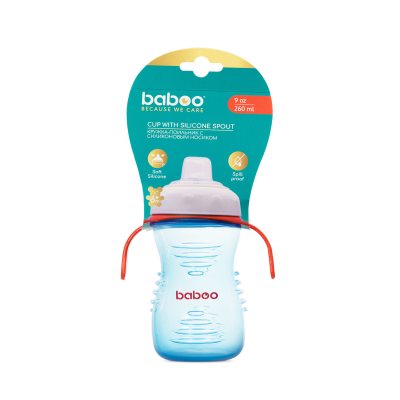 Baboo gertuvė su silikoniniu snapeliu, 6+ mėn, mėlynos spalvos, 260 ml