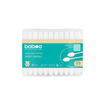 BABOO® medvilniniai ausų krapštukai su apsauga, 55 vnt., 55 vnt