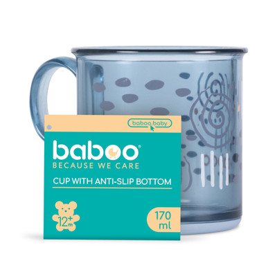 Baboo puodelis neslystančiu dugnu, 12+ mėn, Blue Haze, 170 ml