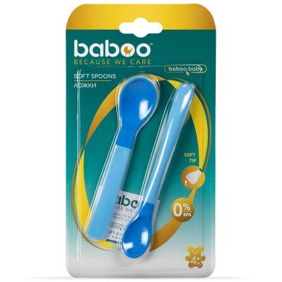 Baboo šaukšteliai minkštu galiuku, 4+ mėn, mėlyna, 2 vnt