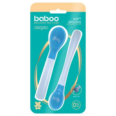 BABOO® šaukšteliai minkštu galiuku Blue Haze, 4+ mėn, 2 vnt