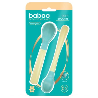 BABOO® šaukšteliai minkštu galiuku Lagoon Fiesta, 4+ mėn, 2 vnt