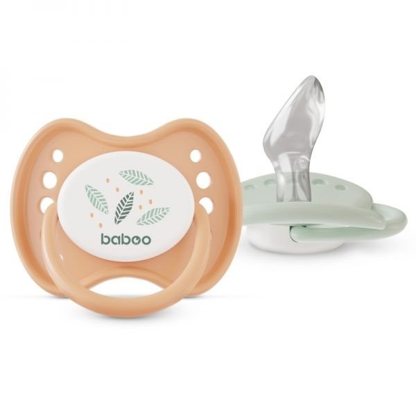 BABOO silikoninis ortodontinis čiulptukas CALMY PEACHY KEEN, nuo 0 mėn., 2 vnt