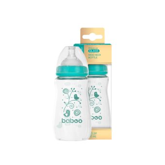 BABOO stiklinis buteliukas plačiu kakleliu, nuo 3 mėn., 1 vnt., 250 ml