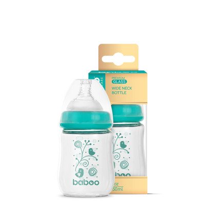 Baboo stiklinis buteliukas plataus kaklelio, 0+ mėn, 150 ml