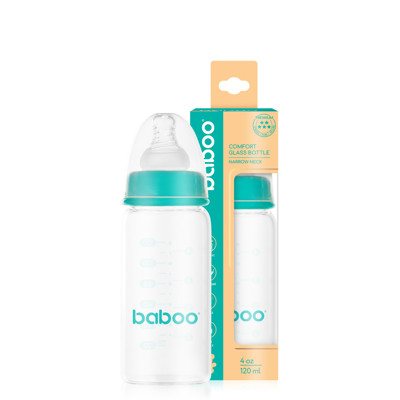 Baboo stiklinis buteliukas, siauro kaklelio, 0+ mėn, 120 ml