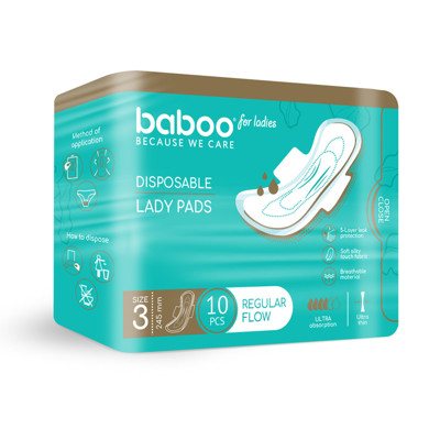 Baboo® vienkartiniai higieniniai įklotai moterims, 10 vnt