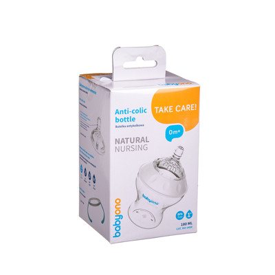 BABYONO NATURAL NURSING, nuo 0 mėn., dieglių nesukeliantis buteliukas, 180 ml