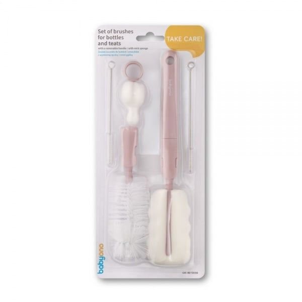 BABYONO šepetys buteliukams ir čiulptukams plauti 735/05, rožinės spalvos, 1 vnt