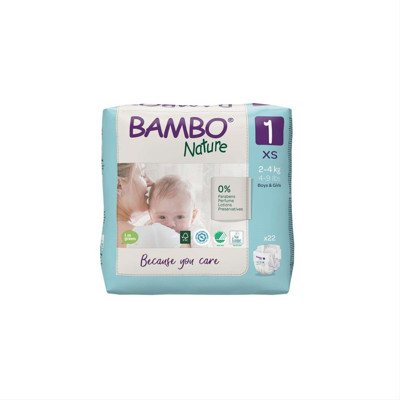 BAMBO NATURE, 1 dydis, ekologiškos sauskelnės, 2-, 22 vnt., 4 kg
