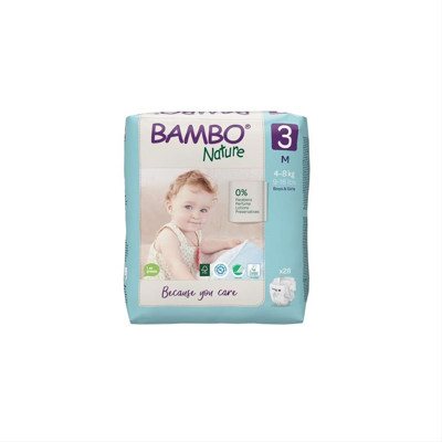 BAMBO NATURE, 3 dydis, ekologiškos sauskelnės, 4-, 28 vnt., 8 kg