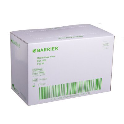 BARRIER, chirurginė kaukė su raišteliais, žalia, 50 vnt