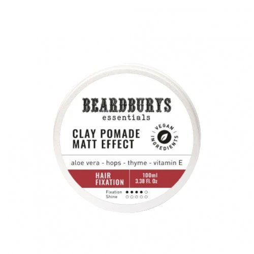BEARDBURYS Essential Clay Pomade Matt Efect Matinio efekto plaukų pomada, Vnt, 100 ml