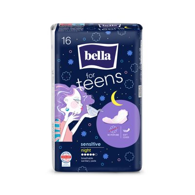 BELLA FOR TEENS SENSITIVE NIGHT, higieniniai paketai, 16 vnt