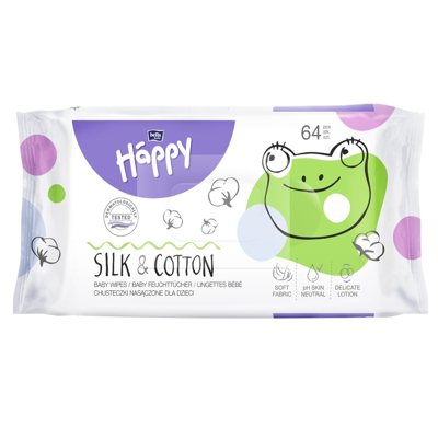 BELLA HAPPY SILK&COTTON, drėgnos servetėlės vaikams, 64 vnt